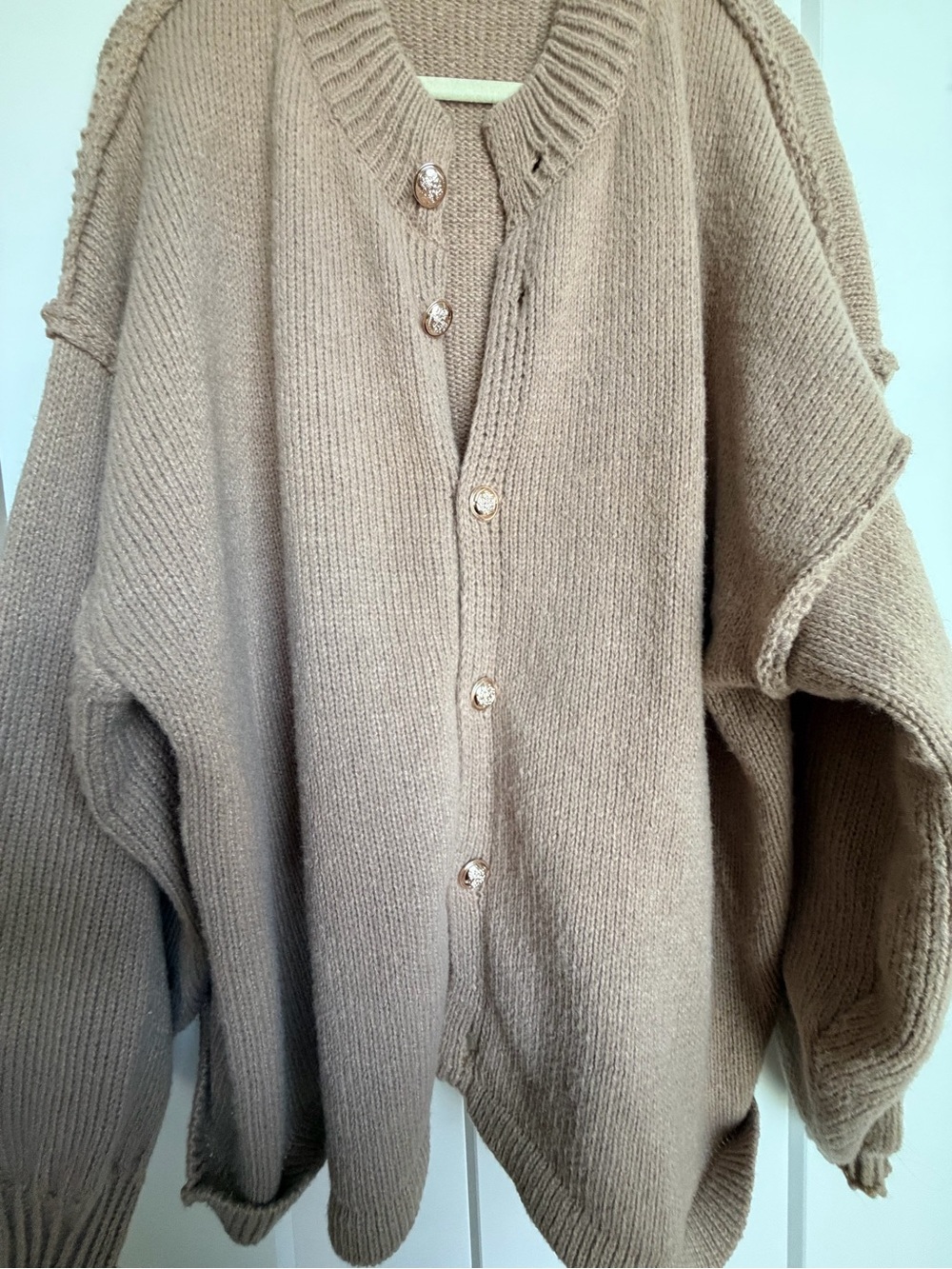 SHEIN Taupe Button-Front Oversized Knit Cardigan